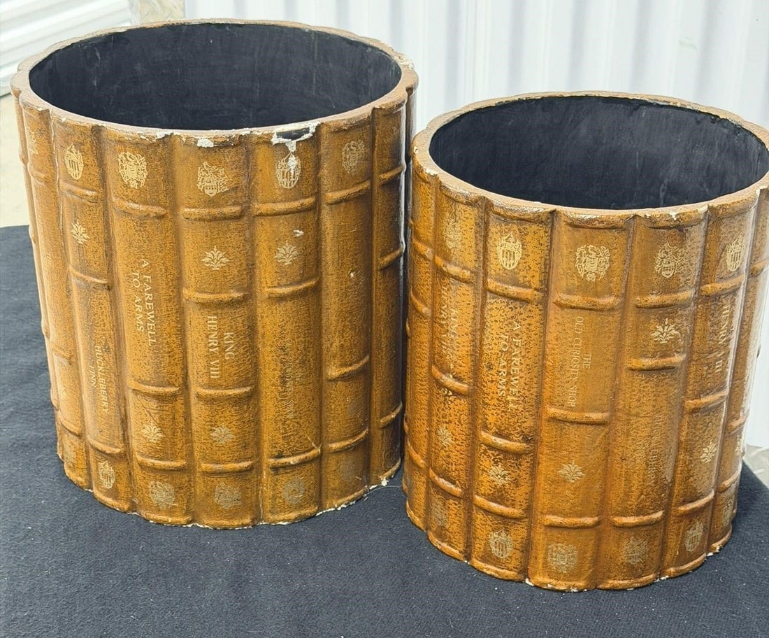 Vintage Pair Book Motif Wastepaper Baskets (1 of 2)