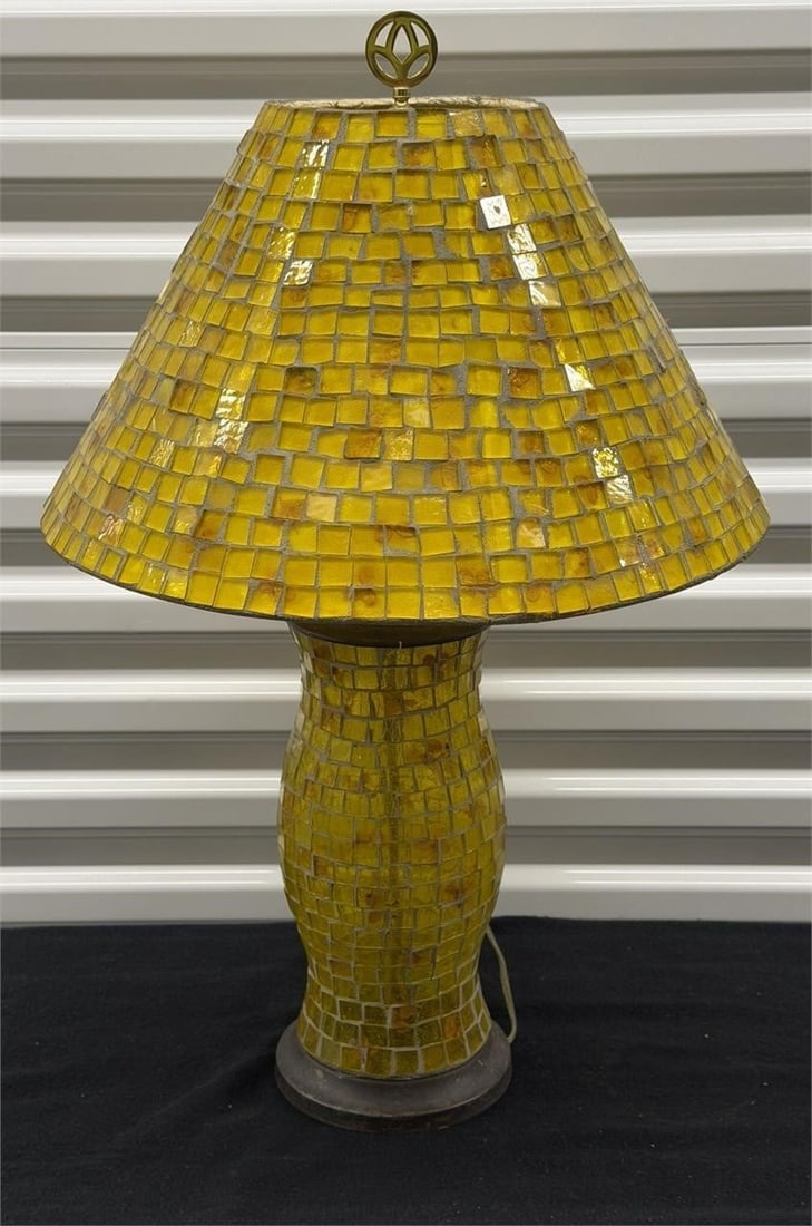 Vintage Table Lamp Yellow Mosaic Glass Shade Base (1 of 2)