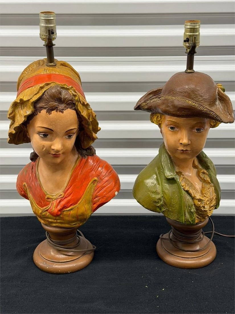 Vintage Pair of Lamps Busts of French girl & boy (1 of 2)