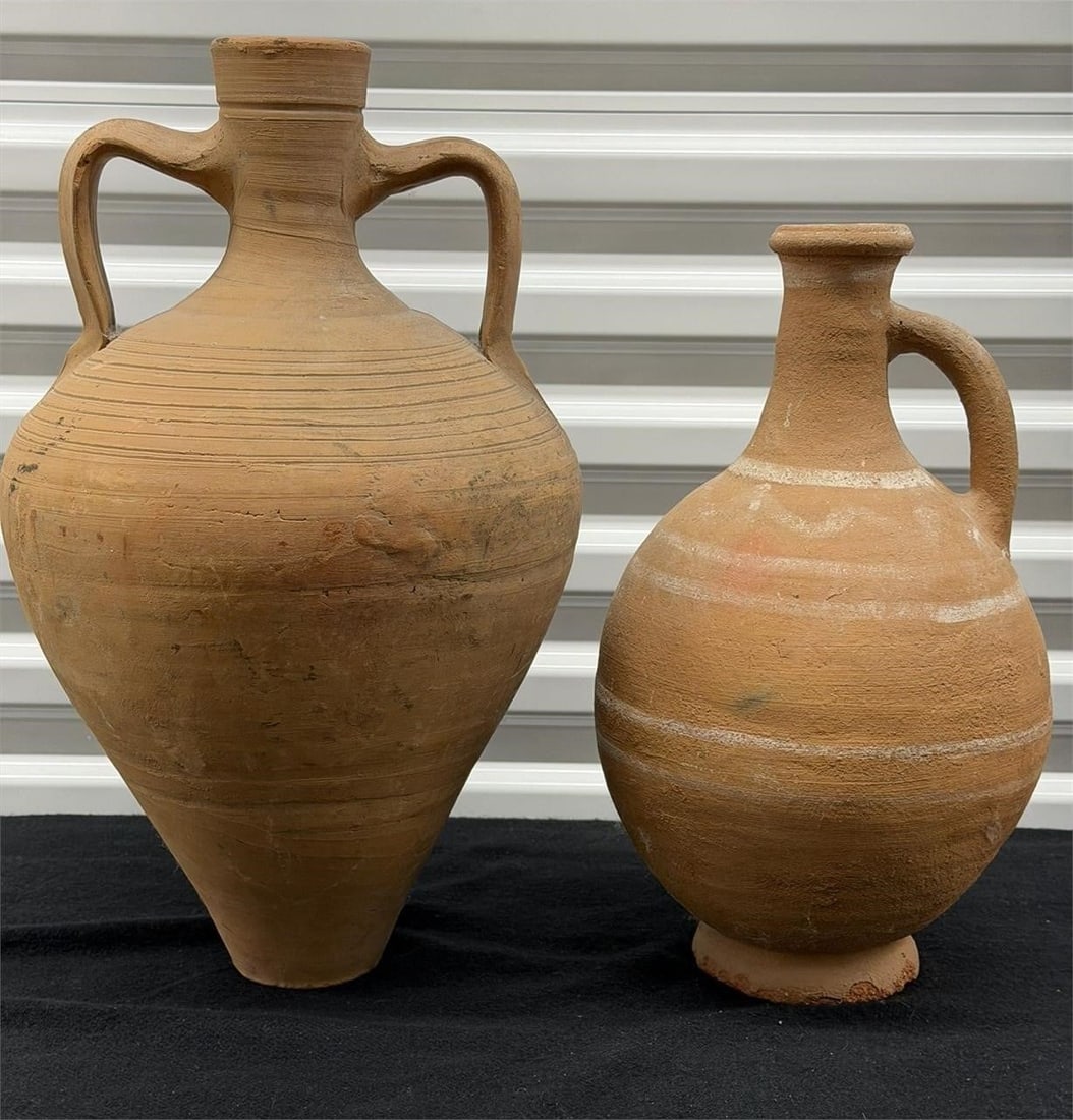 Lot of 2 Terracotta Pottery & Wine Jug (1 of 4)