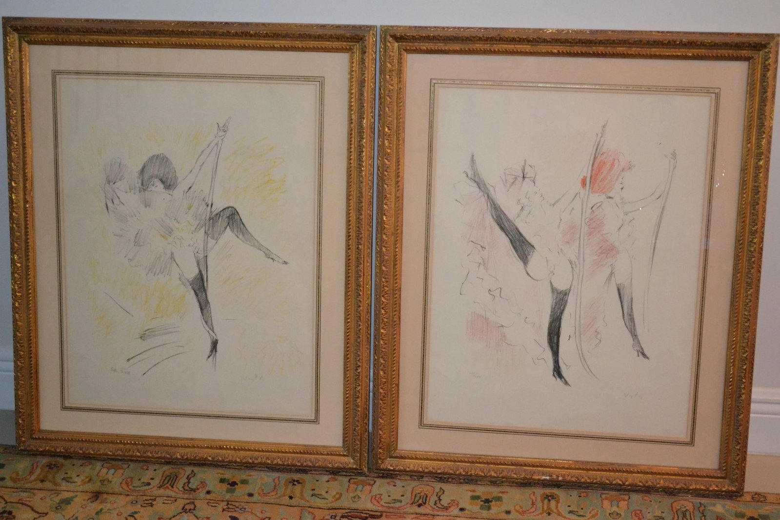 Rope Dancer PAIR Artist Marcel Vertes Circa 1940's: VINTAGE Rope Dancer PAIR Artist Marcel Vertes Hungarian/French (1895-1961) Circa 1940's Lithograph signed and numbered in pencil Single Cabaret Dancer Image size 21.75 x 16.75 in Framed 29.25 H x 24 W