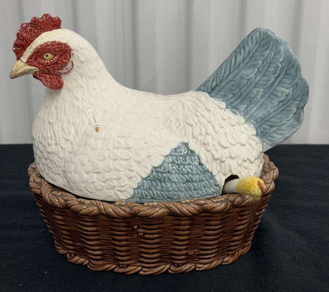 Majolica Chicken Hen On Nest Tureen With Ladle (1 of 4)