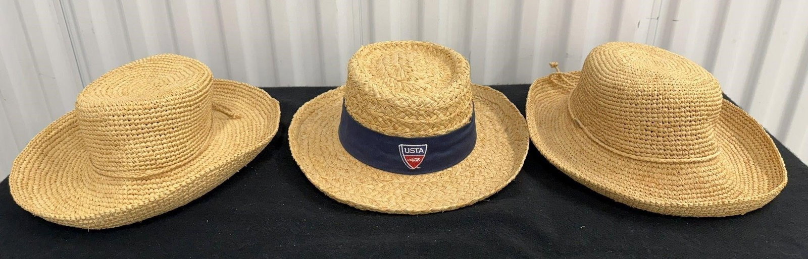 Lot of 3 Natural Fiber Hats Handcrafted since 1921: Lot of 3 Natural Fiber Hats Handcrafted since 1921(2) Scala Collezione branded Natural Fiber Handcrafted since 1921 hat One Size(1)Dorfman Pacific Co. also Handmade Size L/XL