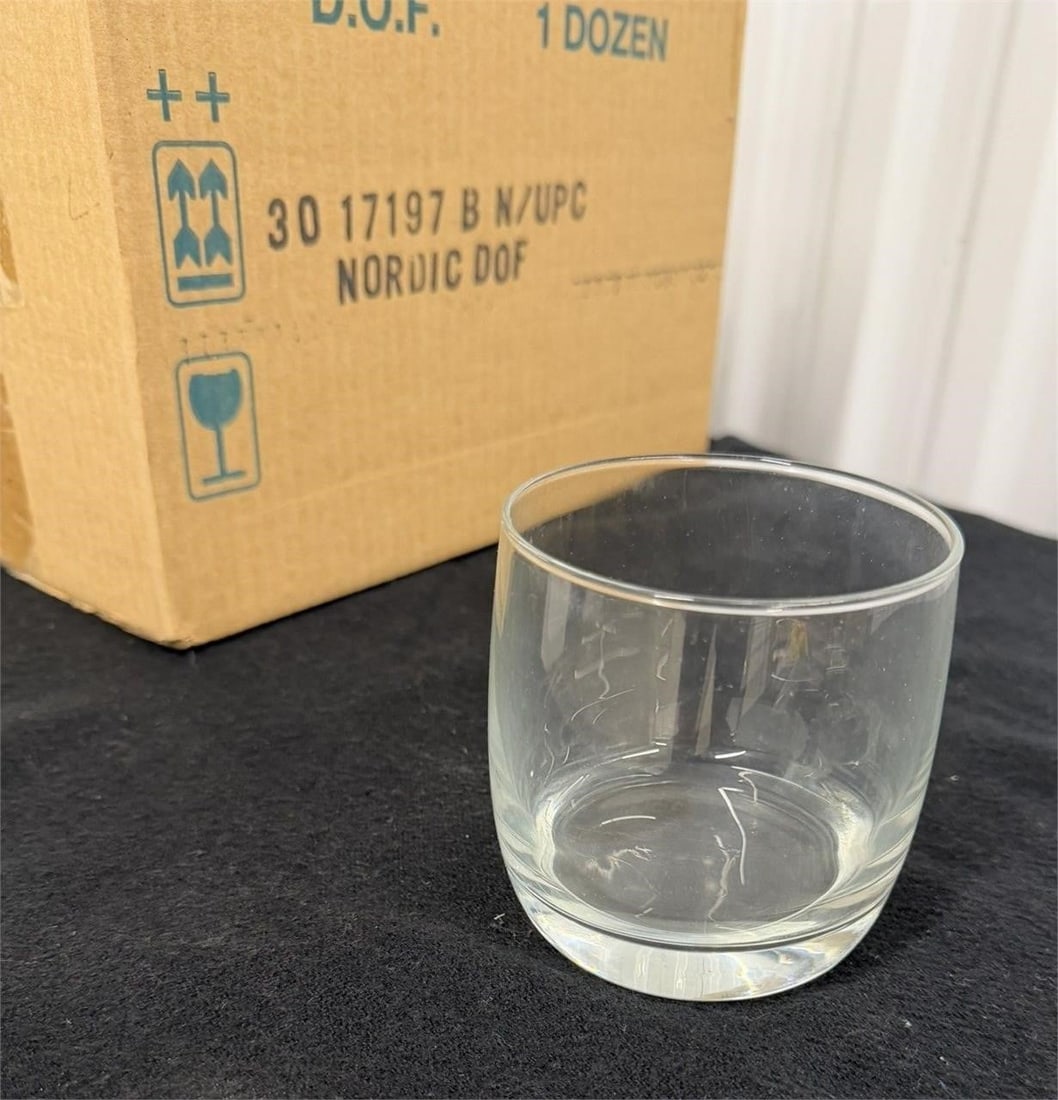 Nordic Double Old Fashioned (DOF) Glass Lot of 46: 46 QTY Nordic Double Old Fashioned (DOF) glass, specifically a 10 oz. rocks glass from the ARC Nordic collectionApproximately 3 1/4 inches tall by 3 1/4 inches wide