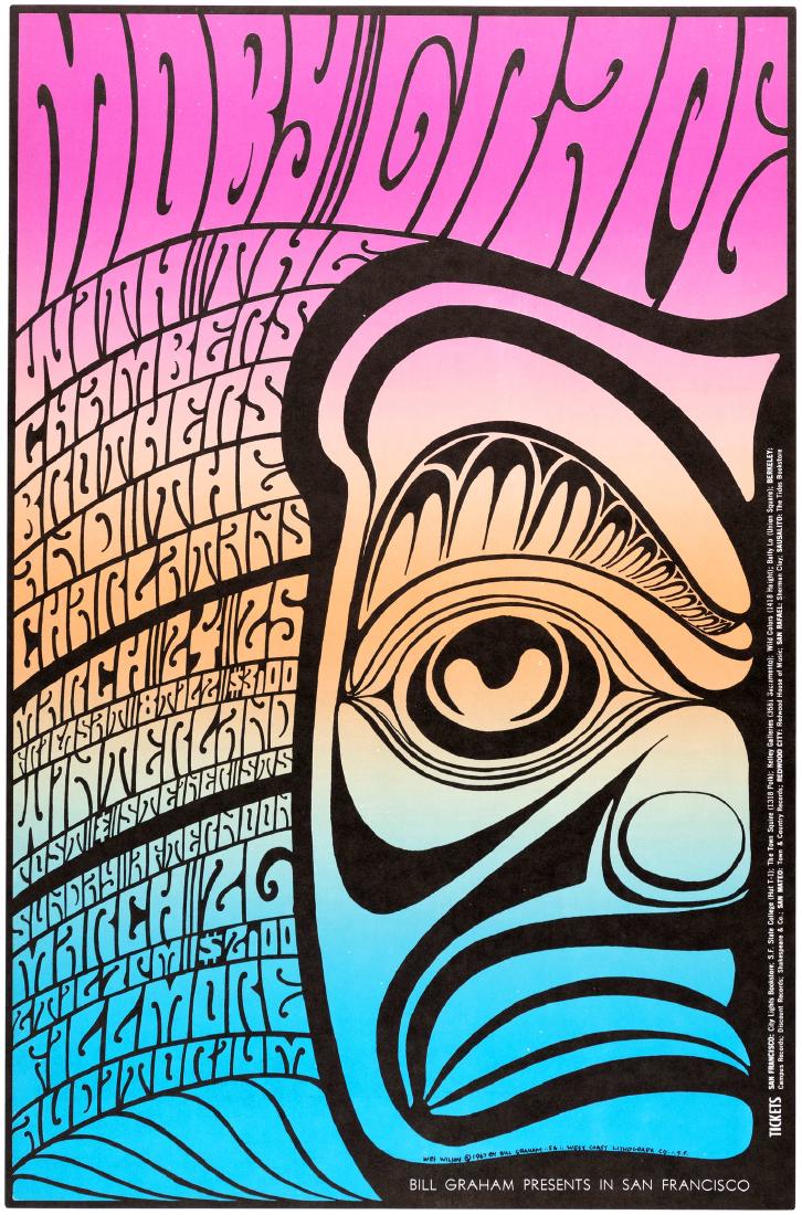 BILL GRAHAM BG-56 CONCERT POSTER FEATURING MOBY GRAPE.: 13.75x21" first and only printing poster for March 24-25, 1967 concerts at Winterland in San Francisco, CA and March 26, 1967 concert at the Fillmore Auditorium in San Francisco, CA featuring Moby Gra