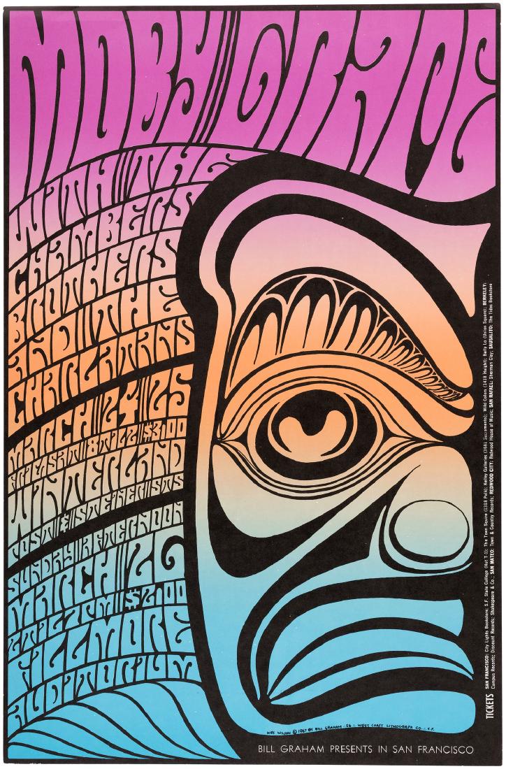 BILL GRAHAM BG-56 CONCERT POSTER FEATURING MOBY GRAPE.: 13.75x21" first and only printing poster for March 24-25, 1967 concerts at Winterland in San Francisco, CA and March 26, 1967 concert at the Fillmore Auditorium in San Francisco, CA featuring Moby Gra
