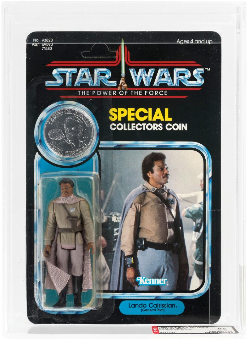STAR WARS: POWER OF THE FORCE - LANDO CALRISSIAN: STAR WARS: POWER OF THE FORCE - LANDO CALRISSIAN (GENERAL PILOT)" 92 BACK AFA 85 Y-NM+. AFA graded and encapsulated 92 Back blister card contains 3.75" tall action figure of Lando Calrissian (General