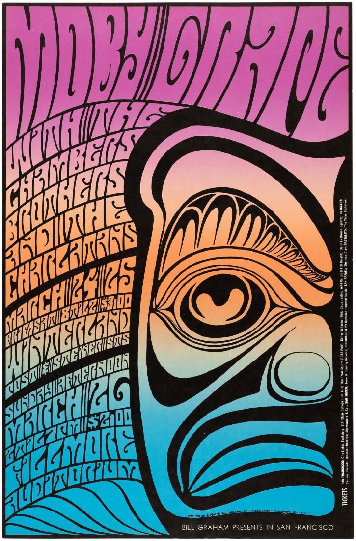 BILL GRAHAM BG-56 CONCERT POSTER FEATURING MOBY GRAPE.: BILL GRAHAM BG-56 CONCERT POSTER FEATURING MOBY GRAPE. 13.75x21" first and only printing poster for March 24-25, 1967 concerts at Winterland in San Francisco, CA and March 26, 1967 concert at the Fill