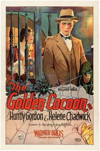 "THE GOLDEN COCOON" LINEN-MOUNTED ONE SHEET MOVIE: 27.25x41" for the original release of the 1925 Warner Bros. drama directed by Millard Webb and starring Huntley Gordon, Helene Chadwick, Richard Tucker, Frank Campeau, Margaret Seddon and Carrie Clark