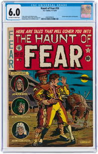 "HAUNT OF FEAR" #10 NOVEMBER/DECEMBER 1951 CGC 6.0: EC. Graham Ingels photo and biography. Johnny Craig, Bill Gaines and Al Feldstein stories. Al Feldstein cover. Jack Kamen, Johnny Craig, Jack Davis and Graham Ingels art. Off-white to white pages.