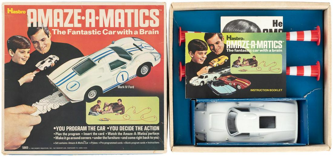 HASBRO "AMAZE-A-MATICS - THE FANTASTIC CAR WITH A: HASBRO "AMAZE-A-MATICS - THE FANTASTIC CAR WITH A BRAIN" BOXED TRIO. Lot of three boxed sets from Hasbro's first line of "Amaze-A-Matics" toys, 1969. See following item w/ boxed pair. Each box is 10.5
