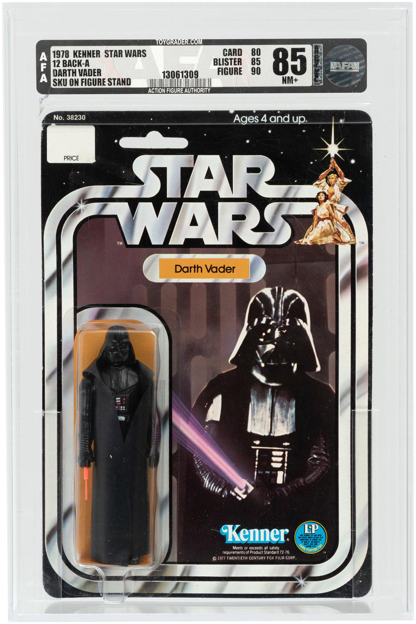 "STAR WARS - DARTH VADER" 12 BACK-A AFA 85 NM+ (SKU ON: "STAR WARS - DARTH VADER" 12 BACK-A AFA 85 NM+ (SKU ON FOOTER). AFA graded and encapsulated 12 Back-A blister card contains 4.25" tall action figure of Darth Vader from Kenner's popular 1978 "Star War