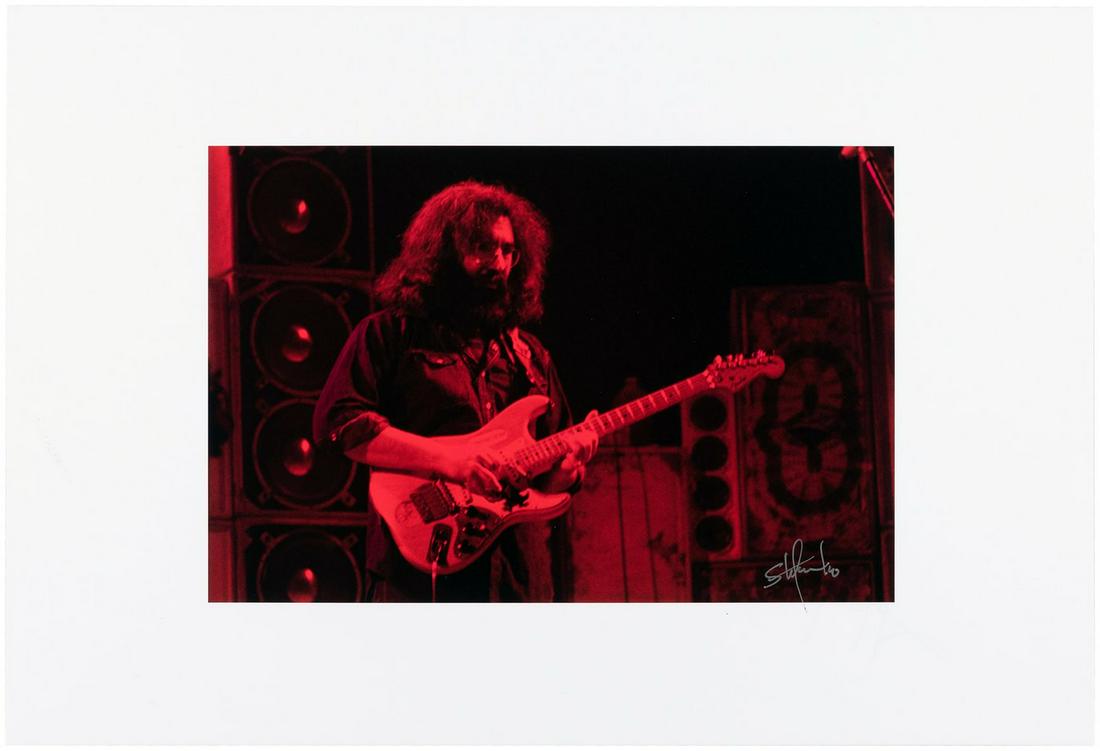 FRANK STEFANKO SIGNED JERRY GARCIA PRINT.: FRANK STEFANKO SIGNED JERRY GARCIA PRINT. Stefanko is a noted fine art photographer whose work graces the album covers of Bruce Springsteen's "Darkness On The Edge Of Town" and "The River" and Patti S