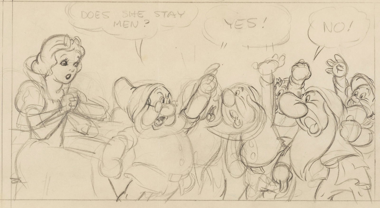 "SNOW WHITE AND THE SEVEN DWARFS" c. 1938 COMIC STRIP: The "Snow White And The Seven Dwarfs" comic strip was released to coincide w/the release of Disney's 1937 animated film. Written by Merril de Marris and drawn by Hank Porter (both staff at Disney), th