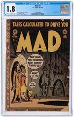 MAD #1 OCTOBER-NOVEMBER 1952 CGC 1.8 GOOD-.: EC. First satire comic. Harvey Kurtzman story and cover. Wally Wood, Bill Elder, Jack Davis and John Severin art. Cream to off-white pages. Key EC comic.