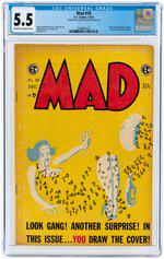 MAD #18 DECEMBER 1954 CGC 5.5 FINE-.: EC. Alice In Wonderland, Stalag 17 and Howdy Doody parodies. Harvey Kurtzman story, cover and art w/additional art by Wally Wood, Jack Davis and Bill Elder. Cream to off-white pages. From the