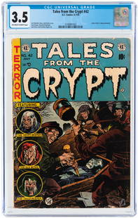TALES FROM THE CRYPT #42 JUNE-JULY 1954 CGC 3.5 VG-.: EC. Letter from E. Nelson Bridwell. Carl Wessler story. Jack Davis cover and art w/additional art by Jack Kamen, Bernard Krigstein and Graham Ingels. Off-white to white pages. Great vampire staking co