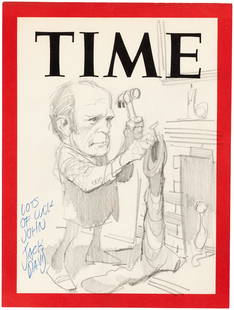 GERALD FORD PRELIMINARY TIME MAGAZINE COVER ORIGINAL: 8-3/8x11-1/8" sheet printed w/Time title and border features preliminary pencil original art for proposed 1970s cover by Jack Davis (1924-2016), known for his advertising art, magazine covers, film po