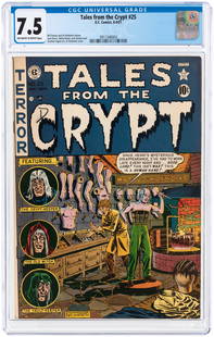 TALES FROM THE CRYPT #25 AUGUST-SEPTEMBER 1951 CGC 7.5: EC. Bill Gaines and Al Feldstein stories. Al Feldstein cover. Jack Davis, Wally Wood, Jack Kamen and Graham Ingels art. Off-white to white pages.