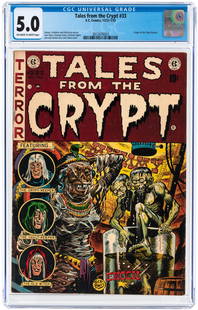 TALES FROM THE CRYPT #33 DECEMBER 1952-JANUARY 1953 CGC: EC. Origin of The Crypt Keeper. Bill Gaines, Al Feldstein and Jerry DeFuccio stories. Jack Davis cover and art w/additional art by George Evans, Graham Ingels and Jack Kamen. Off-white to white pages.