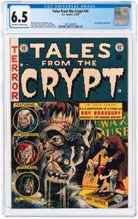 TALES FROM THE CRYPT #34 FEBRUARY-MARCH 1953 CGC 6.5: EC. Ray Bradbury adaptation. Bill Gaines and Al Feldstein stories. Jack Davis cover and art w/additional art by George Evans, Jack Kamen and Graham Ingels. Off-white to white pages. Classic EC cover.