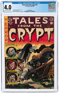 TALES FROM THE CRYPT #45 DECEMBER 1954-JANUARY 1955 CGC: EC. Carl Wessler story. Jack Davis cover and art w/additional art by Jack Kamen, Bernard Krigstein and Graham Ingels. Off-white to white pages.