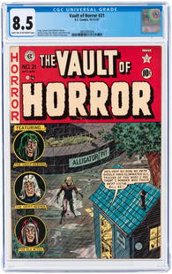 VAULT OF HORROR #21 OCTOBER-NOVEMBER 1951 CGC 8.5 VF+.: EC. Johnny Craig, Bill Gaines and Al Feldstein stories. Johnny Craig cover and art w/additional art by Jack Kamen, Jack Davis and Howard Larsen. Light tan to off-white pages.