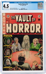 VAULT OF HORROR #25 JUNE-JULY 1952 CGC 4.5 VG+.: EC. Johnny Craig, Bill Gaines and Al Feldstein stories. Johnny Craig cover and art w/additional art by Jack Davis, Jack Kamen and Graham Ingels. Cream to off-white pages.