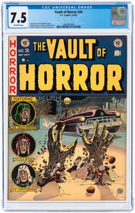 VAULT OF HORROR #26 AUGUST-SEPTEMBER 1952 CGC 7.5 VF-.: EC. Johnny Craig, Bill Gaines and Al Feldstein stories. Johnny Craig cover and art w/additional art by Jack Davis, Sid Check and Graham Ingels. Off-white pages.