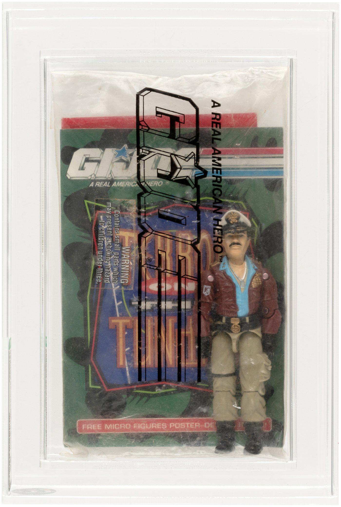 G.I. JOE ADMIRAL KEEL-HAUL CHUCK-E-CHEESE BAGGED: AFA graded and encapsulated Chuck E. Cheese bagged exclusive 3.75" tall Series 8 action figure of "Admiral Keel-Haul" U.S.S. Flagg Commander (Patch/No Gun) from Hasbro's popular 1991 "G.I. Joe: A Real