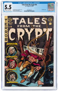 TALES FROM THE CRYPT #44 OCTOBER-NOVEMBER 1954 CGC 5.5: TALES FROM THE CRYPT #44 OCTOBER-NOVEMBER 1954 CGC 5.5 FINE-. EC. Guillotine cover. Carl Wessler story. Jack Davis cover and art w/additional art by Reed Crandall, Jack Kamen and Graham Ingels. Off-wh