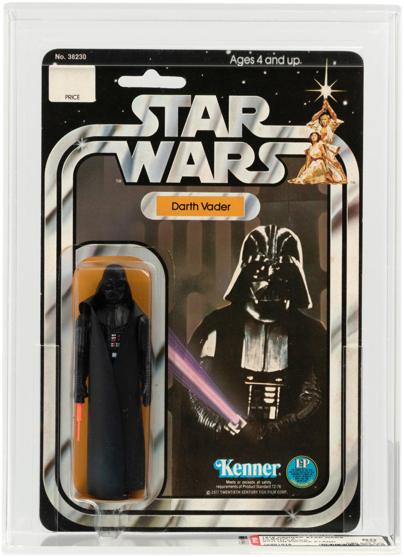 STAR WARS - DARTH VADER 12 BACK-A AFA 80 NM (SKU ON FOOTER).: AFA graded and encapsulated 12 Back-A blister card contains 4.25" tall action figure of Darth Vader from Kenner's popular 1978 Star Wars toyline, ©1977 Twentieth Century Fox Film Corp. Card has b