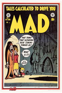 JACK DAVIS & HARVEY KURTZMAN SIGNED & NUMBERED "MAD" COMIC PRINT SET.: Complete set of four 16.25x24" glossy stiff paper prints featuring MAD comic book covers. Part of a limited edition of 500 that were signed and numbered by that issue's cover artist; ©1985 EC Pub