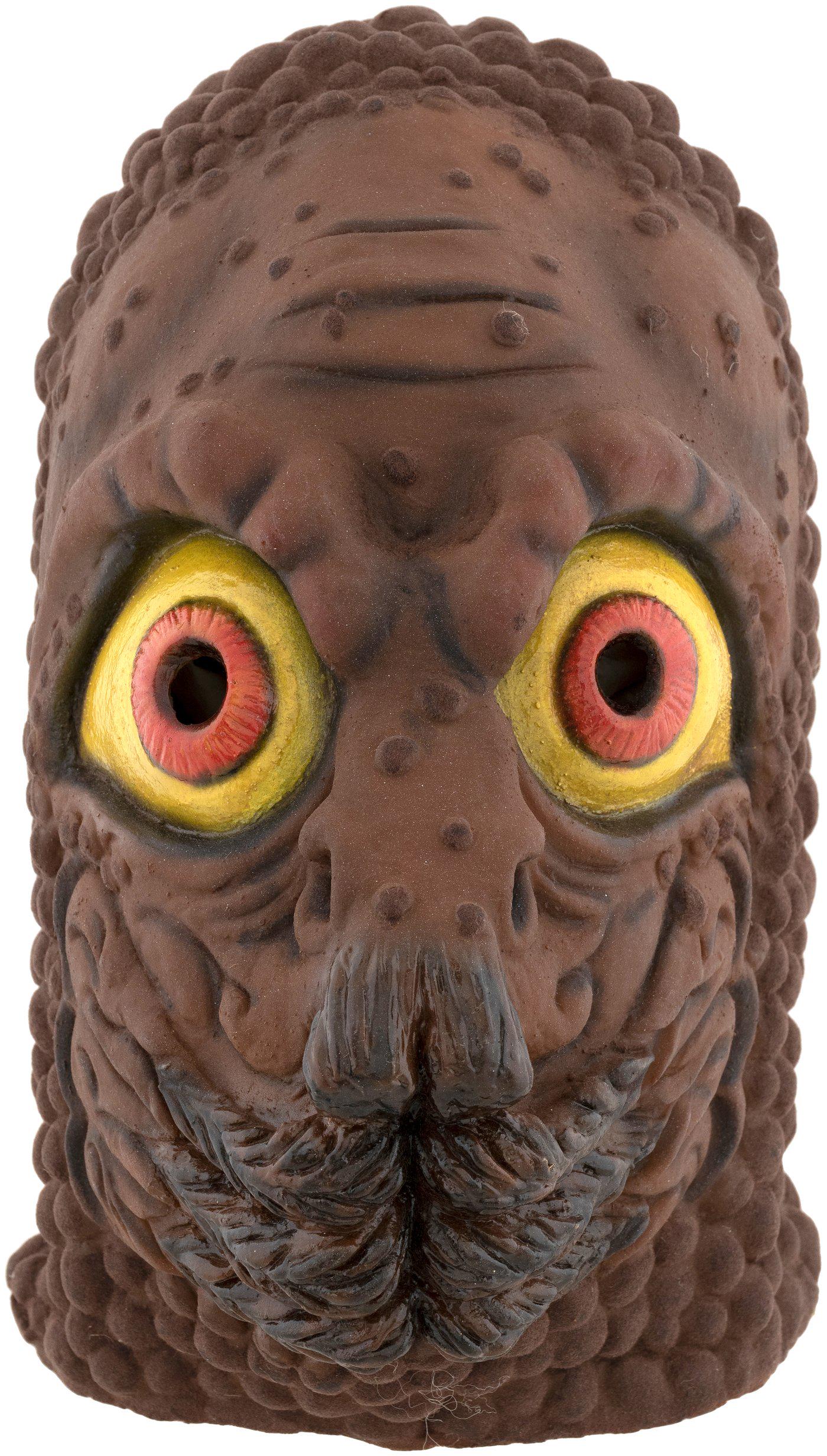 DON POST STUDIOS "UNIVERSAL STUDIOS MONSTERS" THE MOLE MAN LATEX MASK.: 11.5" tall full latex mask (w/flocked details) by noted maskmaker Don Post Studios, 1997. This is The Mole Man (as seen in the classic 1956 sci-fi film The Mole People) mask. Mask still has original (