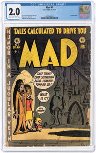 MAD #1 OCTOBER-NOVEMBER 1952 CGC 2.0 GOOD.: EC. First satire comic. Harvey Kurtzman story and cover. Wally Wood, Bill Elder, Jack Davis and John Severin art. Cream to off-white pages. Key EC comic.