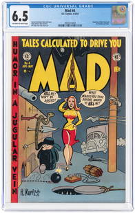 MAD #4 APRIL-MAY 1953 CGC 6.5 FINE+.: EC. Superman, Robin Hood and the Shadow parodies. Harvey Kurtzman story and cover. Wally Wood, John Severin, Bill Elder and Jack Davis art. Off-white to white pages.