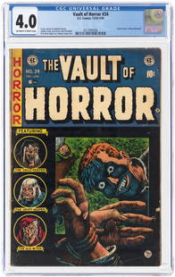 VAULT OF HORROR #34 DECEMBER 1953-JANUARY 1954 CGC 4.0 VG.: EC. Letter from E. Nelson Bridwell. Johnny Craig, Bill Gaines and Al Feldstein stories. Johnny Craig cover and art w/additional art by Jack Davis, Reed Crandall and Graham Ingels. Off-white to white p