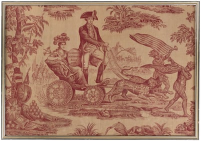 WASHINGTON "AMERICAN INDEPENDENCE 1776" FRAMED TEXTILE SECTION.