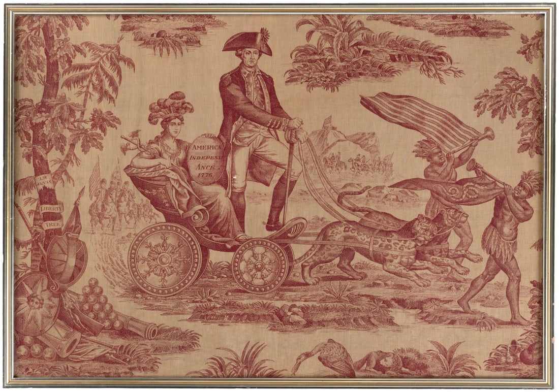 WASHINGTON "AMERICAN INDEPENDENCE 1776" FRAMED TEXTILE SECTION.