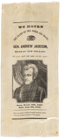 JACKSON 1845 "WE MOURN THE DEATH OF THE NOBLE AND BRAVE" RIBBON.