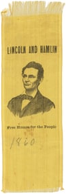 LINCOLN AND HAMLIN FREE HOMES FOR THE PEOPLE 1860 CAMPAIGN PORTRAIT RIBBON.