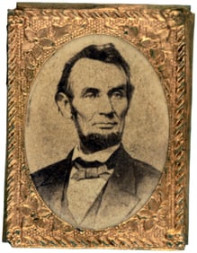 LINCOLN 1864 GEM ALBUMEN PORTRAIT IN BRASS FRAME.
