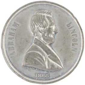 LINCOLN LARGE 1865 WHITE METAL "GLORY/TEARS" MEMORIAL MEDAL BY W. H. KEY.