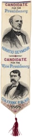 SEYMOUR & BLAIR 1868 JUGATE WOVEN SILK RIBBON BY T. STEVENS.