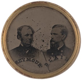 SEYMOUR & BLAIR 1868 UNIFACE JUGATE FERROTYPE BADGE.
