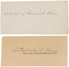 RUTHERFORD B. HAYES & SAMUEL J. TILDEN SIGNED CARD PAIR.
