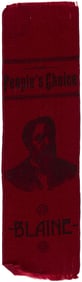 THE PEOPLE'S CHOICE BLAINE SCARCE BOLD RED 1884 PORTRAIT RIBBON.