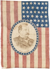 GROVER CLEVELAND 1884 CAMPAIGN PORTRAIT FLAG BANNER.