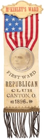 McKINLEY "FIRST WARD REPUBLICAN CLUB CANTON, O 1896" RIBBON BADGE.