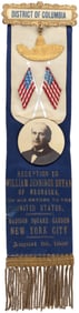 RECEPTION TO WILLIAM JENNINGS BRYAN MADISON SQUARE GARDEN LARGE NEW YORK 1906 RIBBON BADGE.